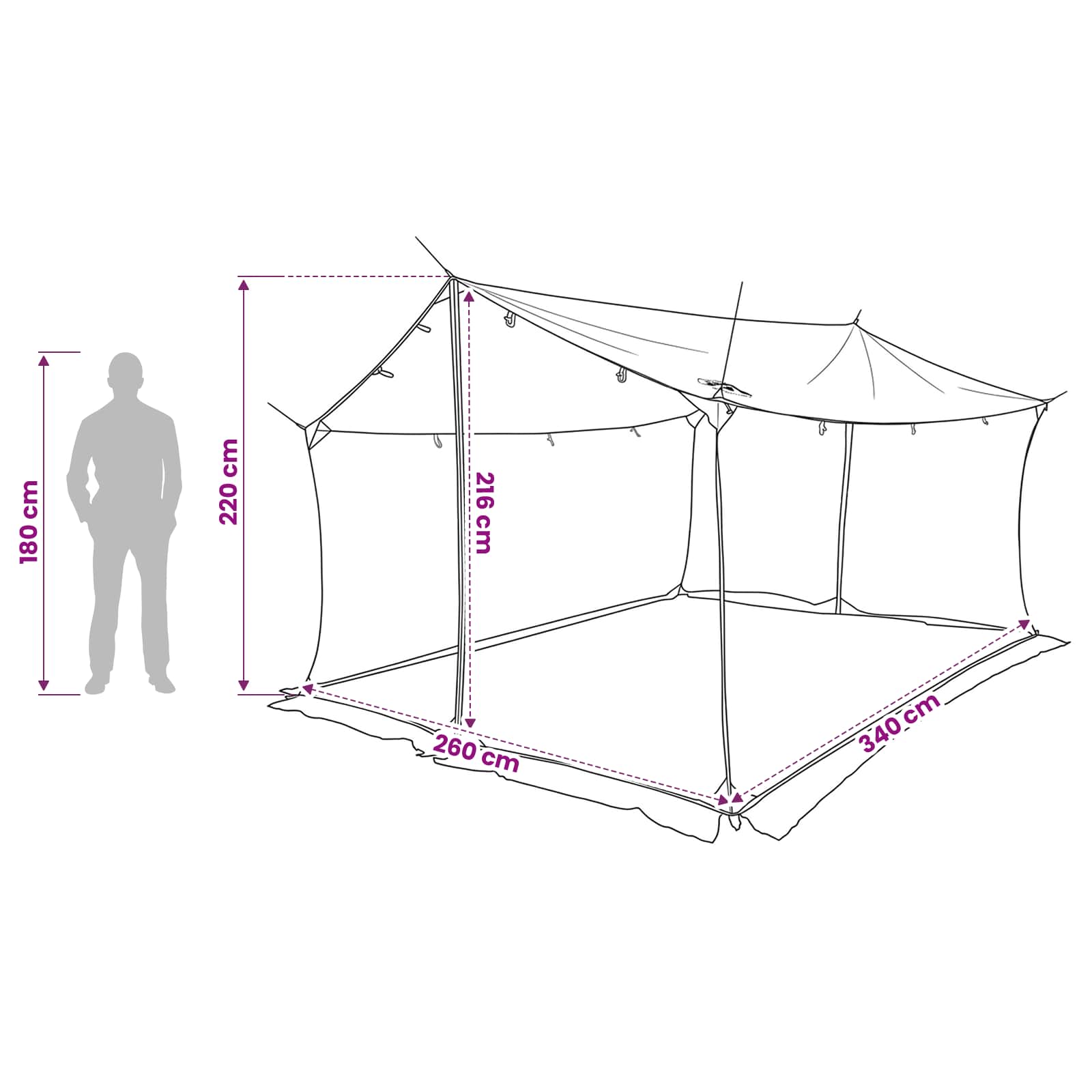 vidaXL Camping Tarp with Mesh Walls 340 x 260 x 220 cm Blue