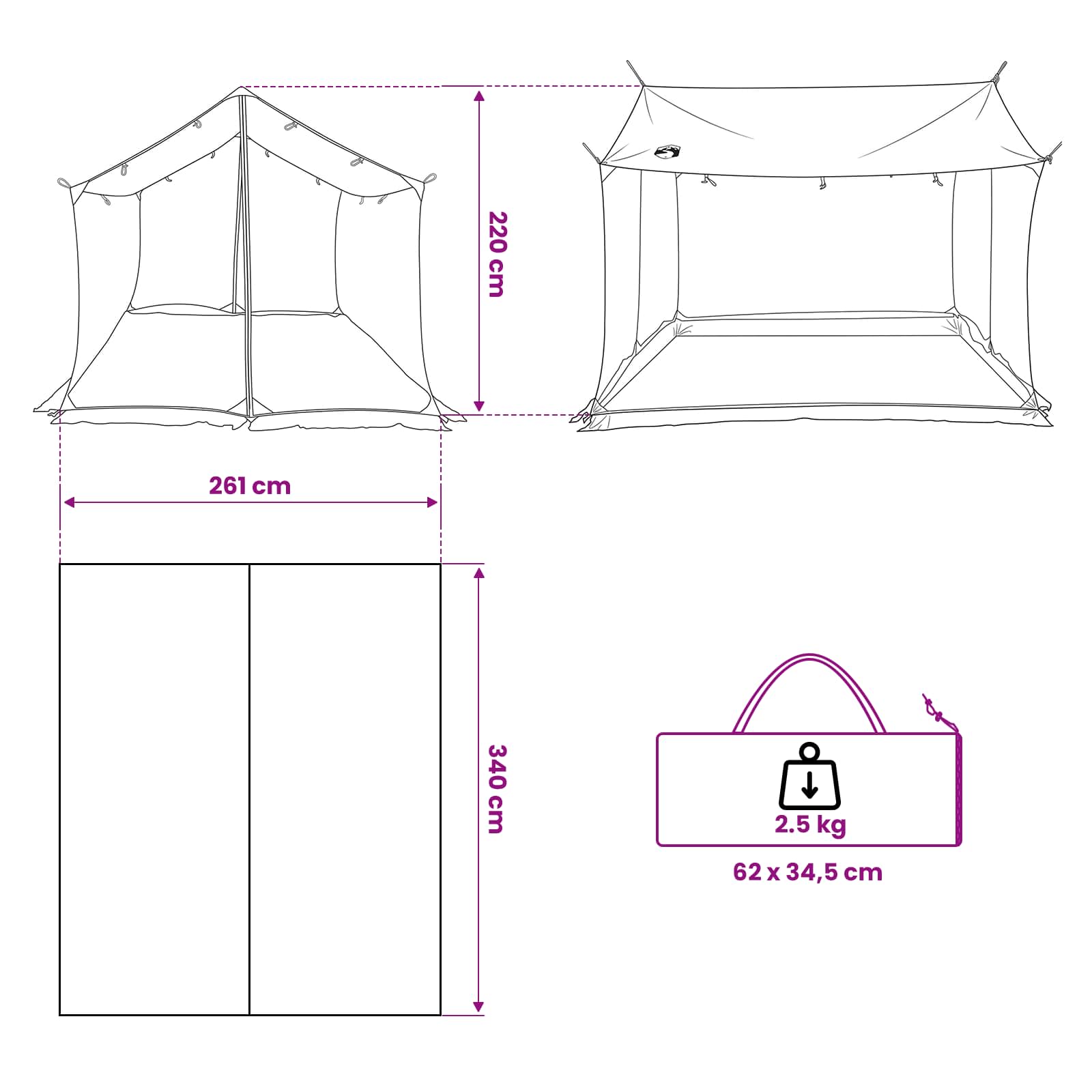 vidaXL Camping Tarp with Mesh Walls 340 x 260 x 220 cm Blue