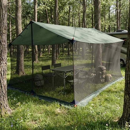 vidaXL Camping Tarp with Mesh Walls 340 x 260 x 220 cm Army Green