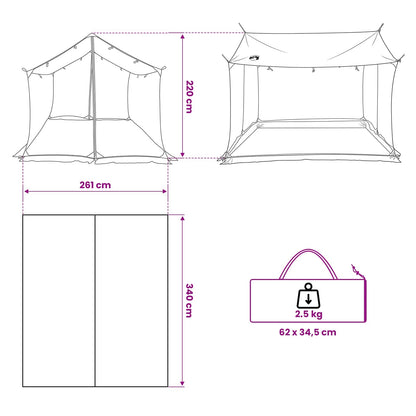 vidaXL Camping Tarp with Mesh Walls 340 x 260 x 220 cm Army Green