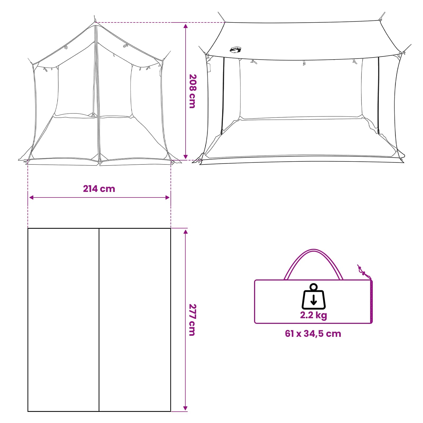 vidaXL Camping Tarp with Mesh Walls 270 x 210 x 210 cm Green