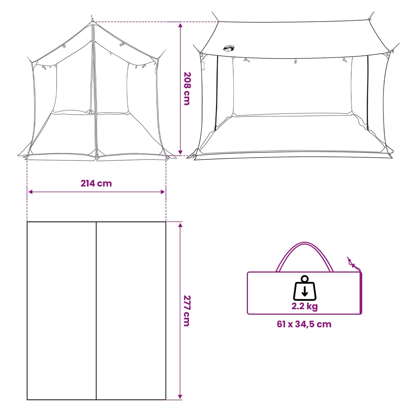 vidaXL Camping Tarp with Mesh Walls 270 x 210 x 210 cm Blue