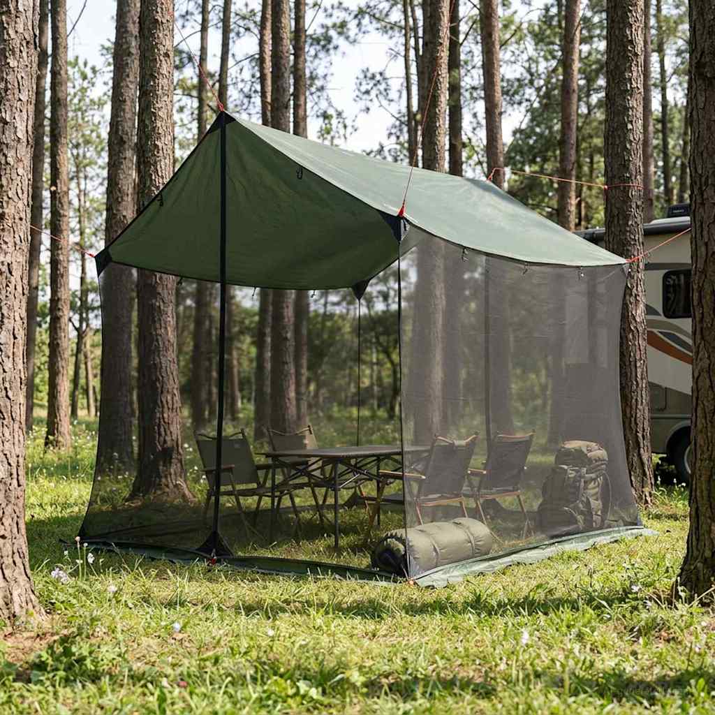 vidaXL Camping Tarp with Mesh Walls 270 x 210 x 210 cm Army Green