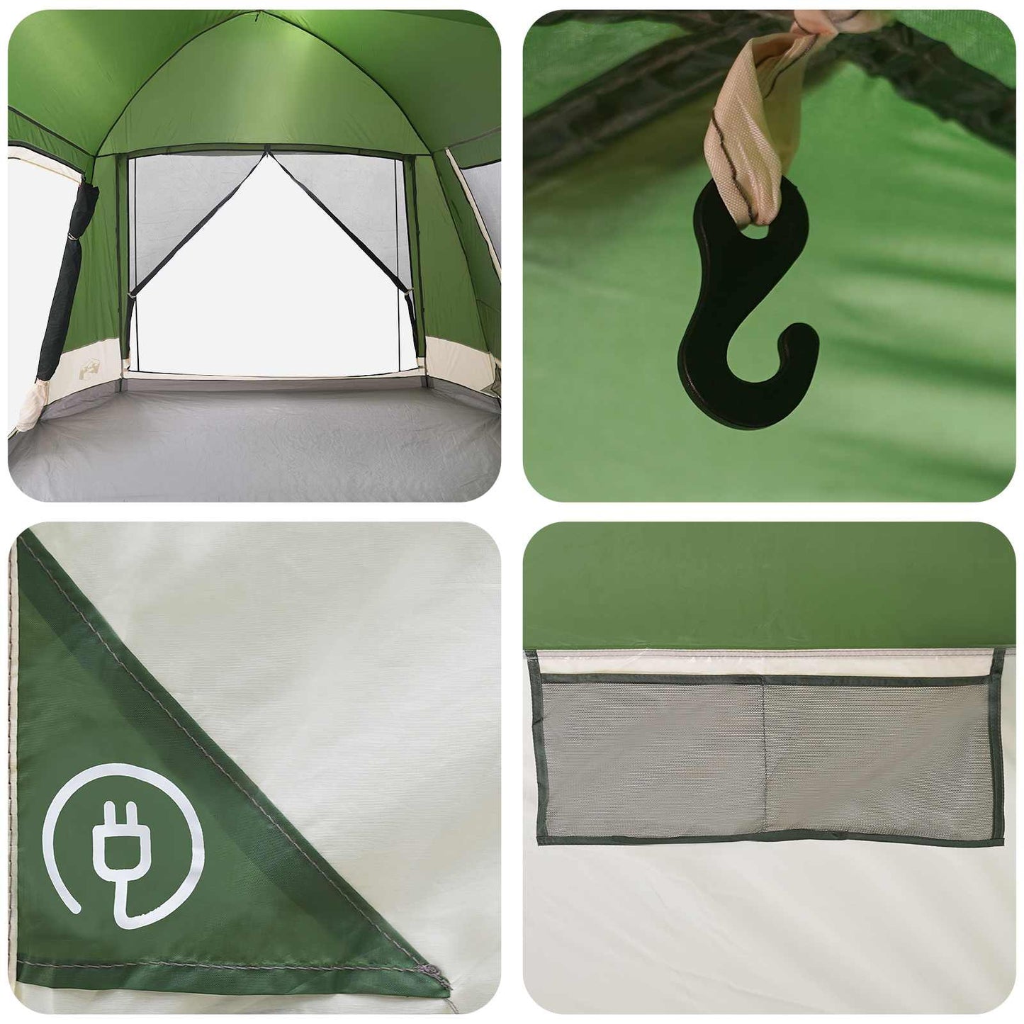 vidaXL Cabin Tent with Roof Green 12-Person Polyester and Steel