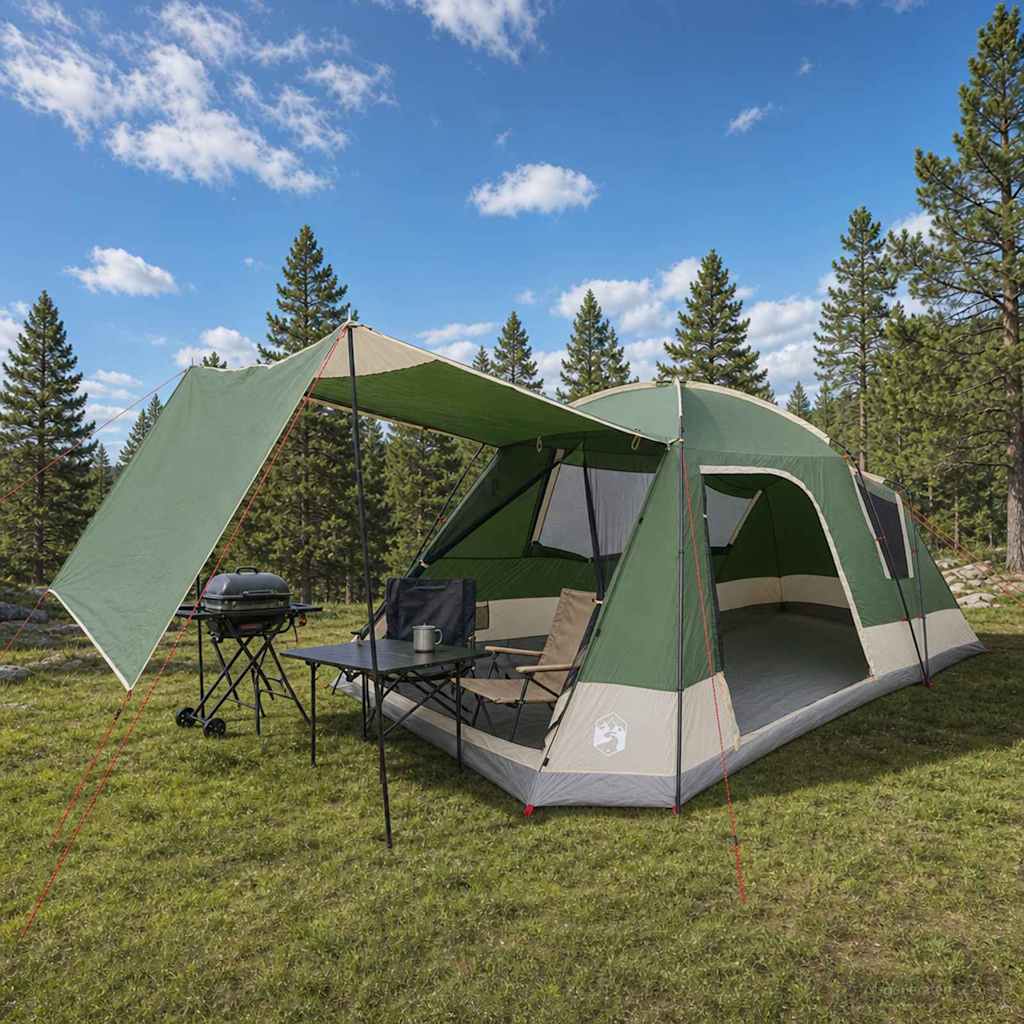vidaXL Cabin Tent with Roof Green 12-Person Polyester and Steel
