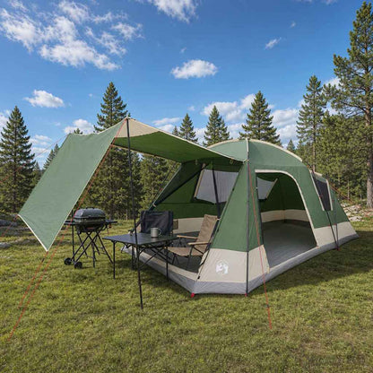 vidaXL Cabin Tent with Roof Green 12-Person Polyester and Steel
