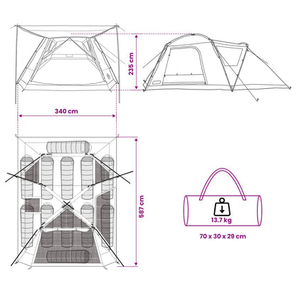 vidaXL Cabin Tent with Roof Blue 12-Person Polyester and Steel