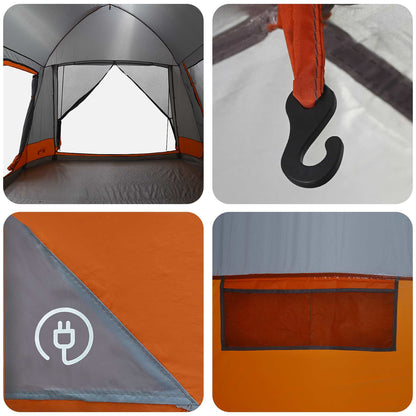 vidaXL Cabin Tent Grey and Orange 12-Person Polyester and Steel