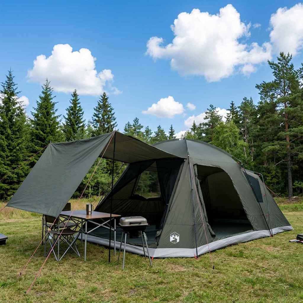 vidaXL Cabin Tent with Roof Army green 12-Person Polyester and Steel