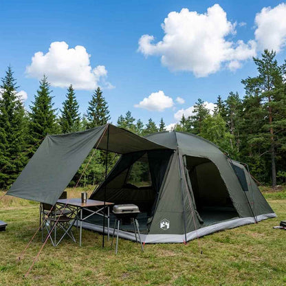 vidaXL Cabin Tent with Roof Army green 12-Person Polyester and Steel
