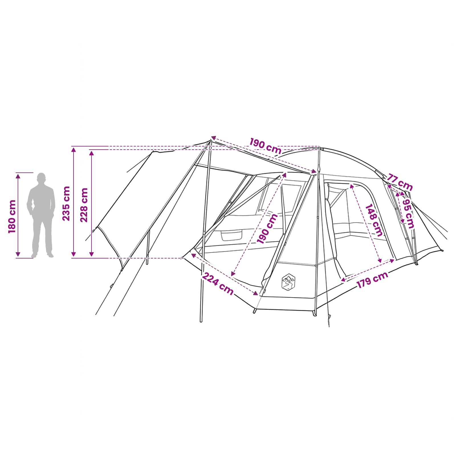 vidaXL Cabin Tent with Roof Army green 12-Person Polyester and Steel