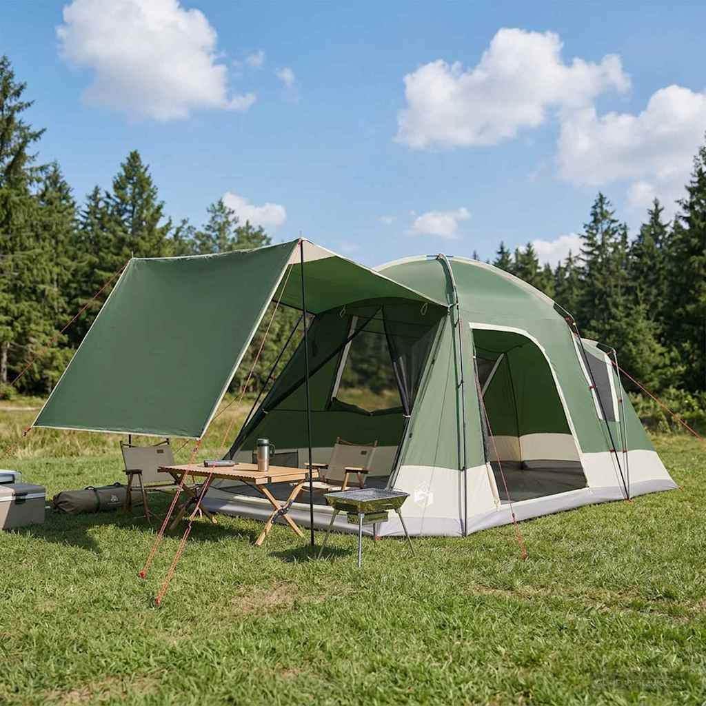 vidaXL Cabin Tent with Roof Green 8-Person Polyester and Steel