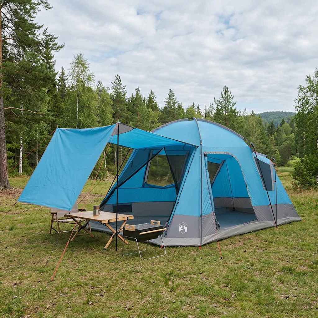 vidaXL Cabin Tent with Roof Blue 8-Person Polyester and Steel