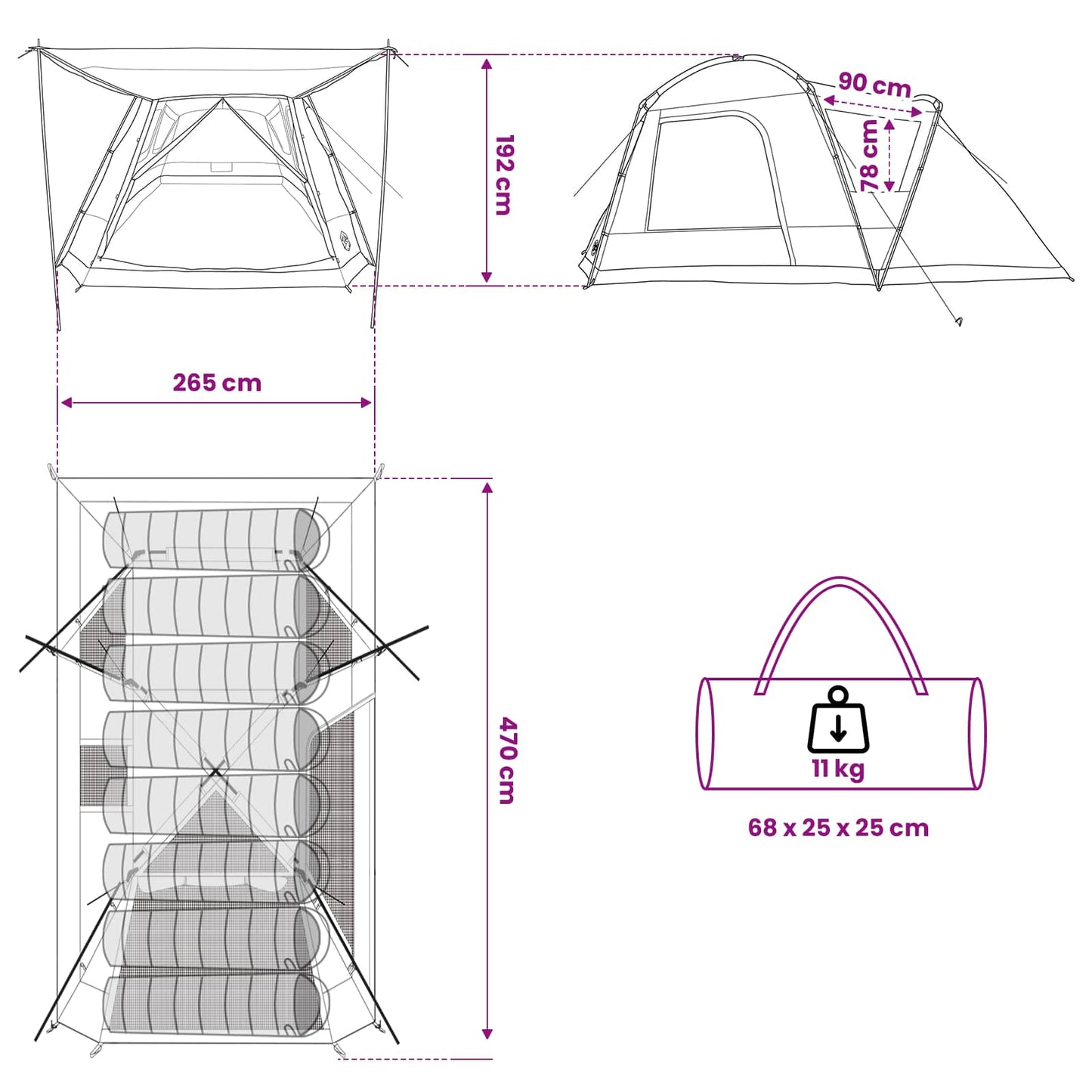 vidaXL Cabin Tent with Roof Blue 8-Person Polyester and Steel