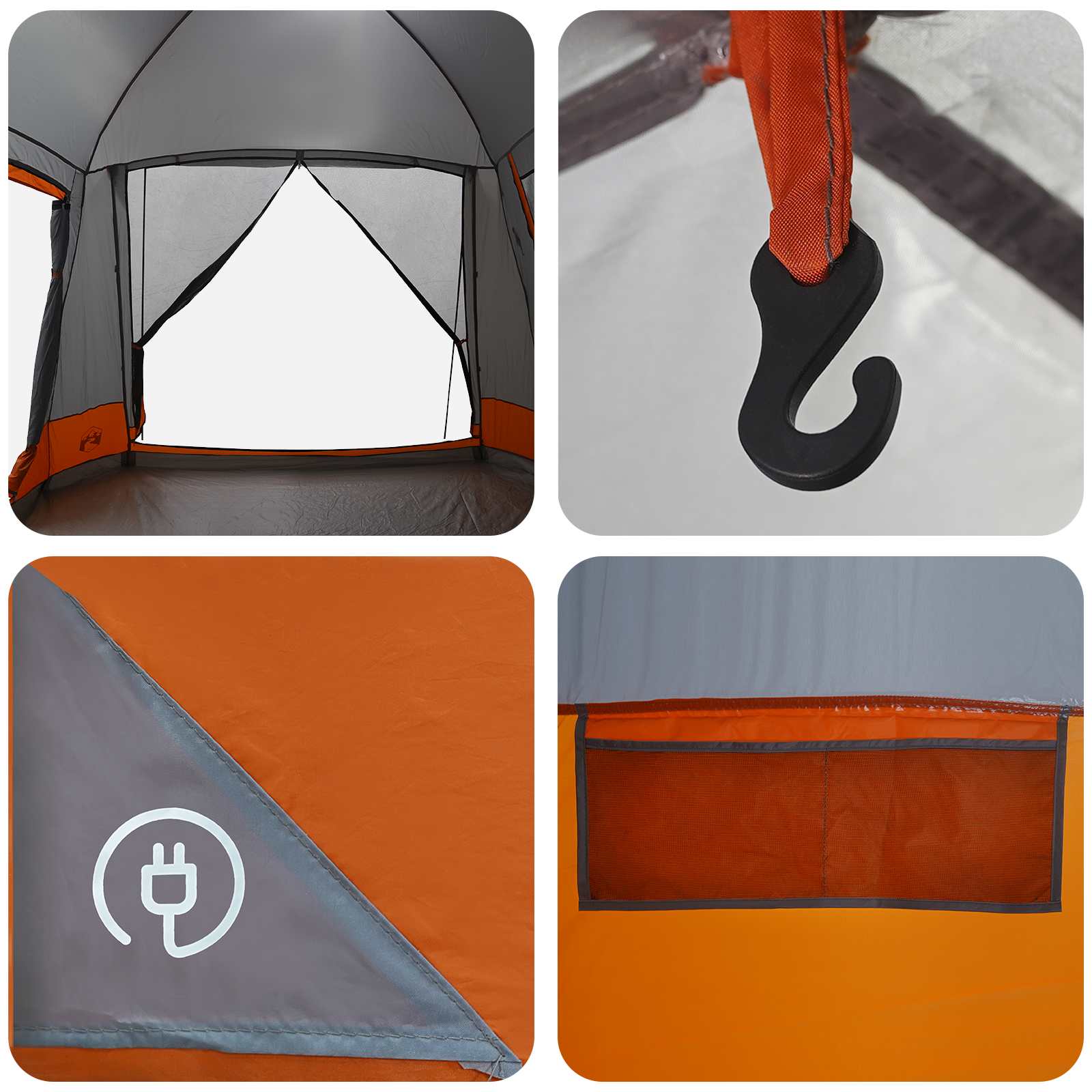 vidaXL Cabin Tent Grey and Orange 8-Person Polyester and Steel