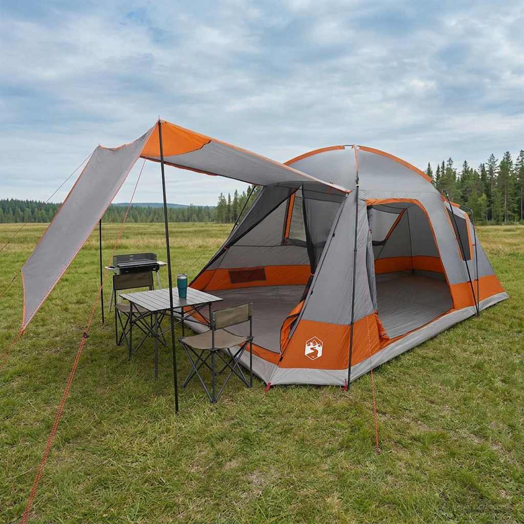 vidaXL Cabin Tent Grey and Orange 8-Person Polyester and Steel