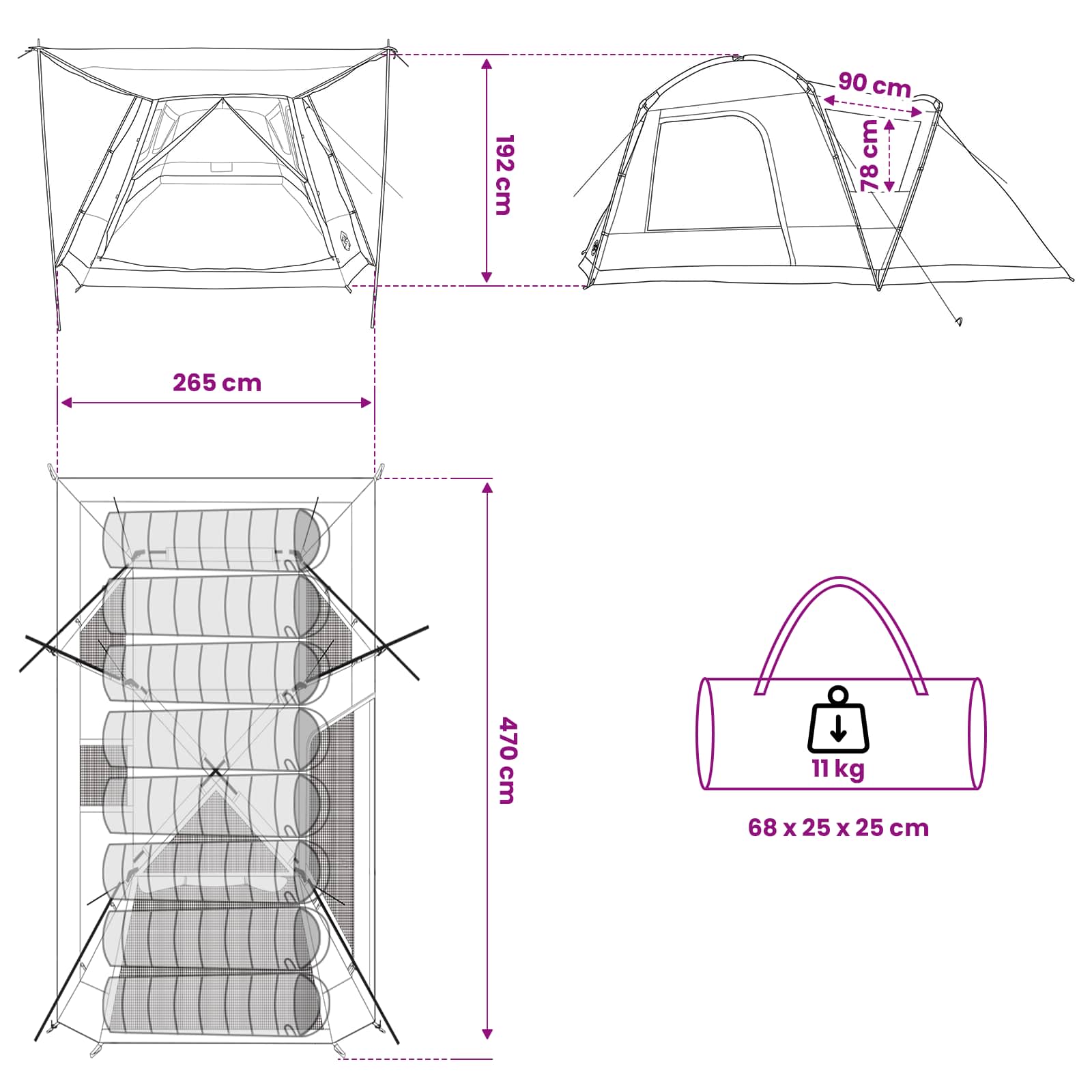 vidaXL Cabin Tent Grey and Orange 8-Person Polyester and Steel