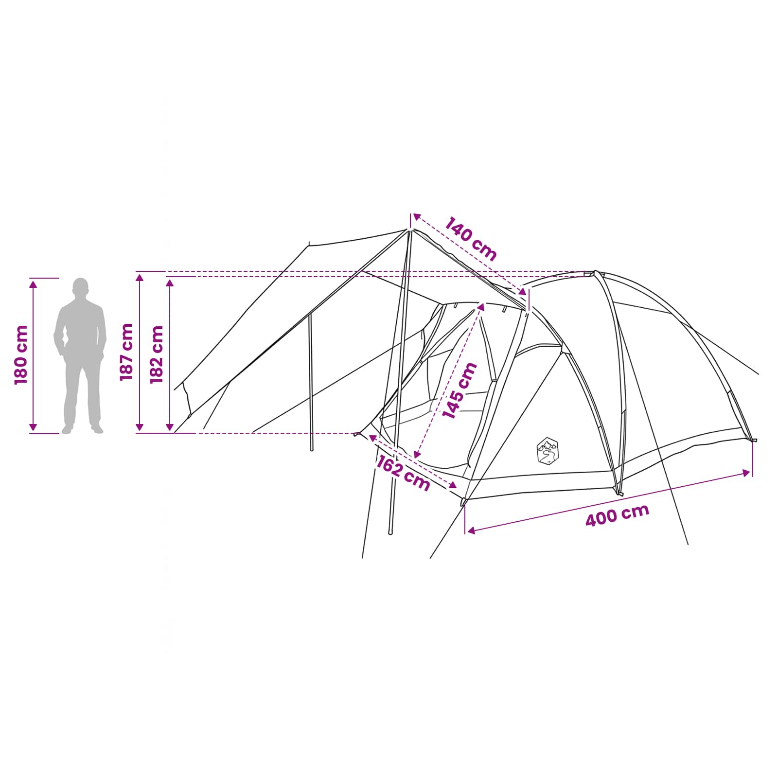 vidaXL Cabin Tent with Roof Green 4-Person Polyester and Steel