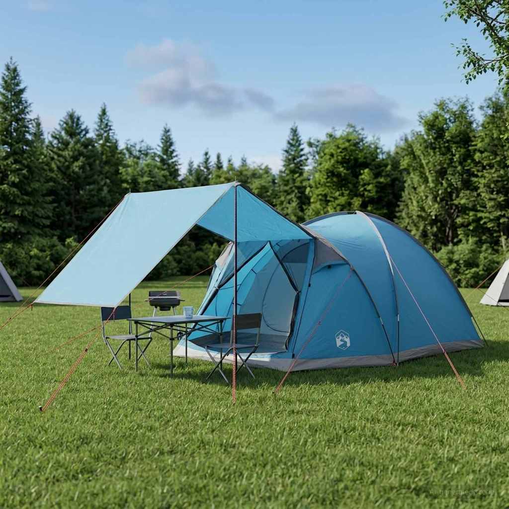 vidaXL Cabin Tent with Roof Blue 4-Person Polyester and Steel