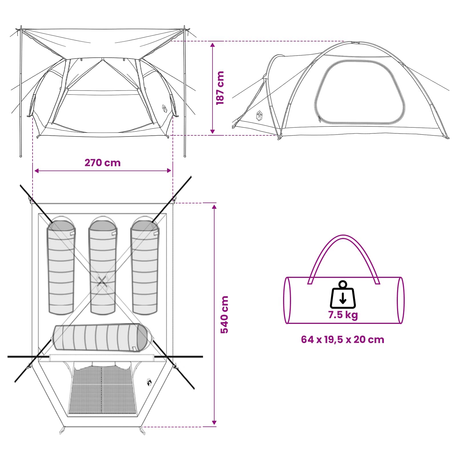 vidaXL Cabin Tent with Roof Blue 4-Person Polyester and Steel