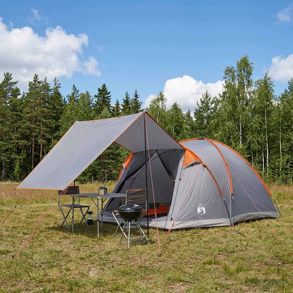 vidaXL Cabin Tent Grey and Orange 4-Person Polyester and Steel
