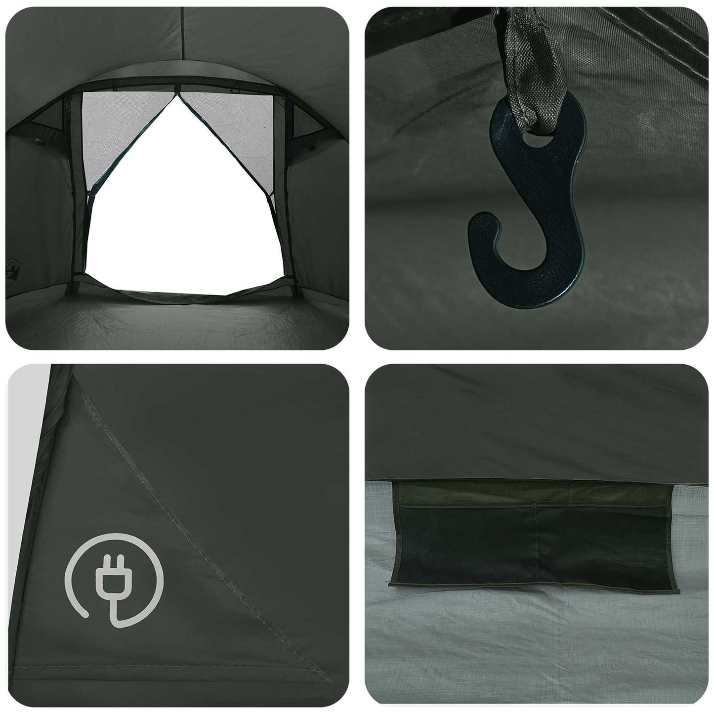 vidaXL Cabin Tent with Roof Army green 4-Person Polyester and Steel