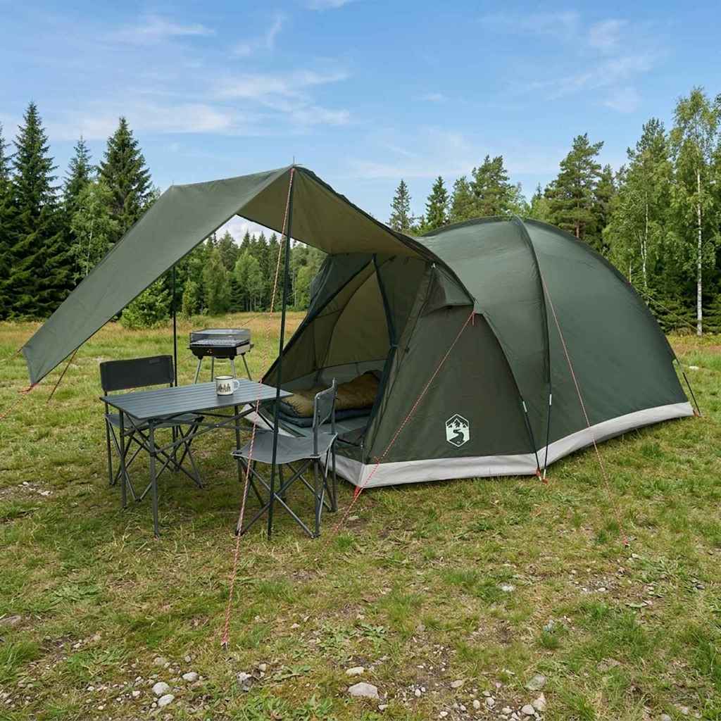 vidaXL Cabin Tent with Roof Army green 4-Person Polyester and Steel