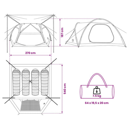 vidaXL Cabin Tent with Roof Army green 4-Person Polyester and Steel