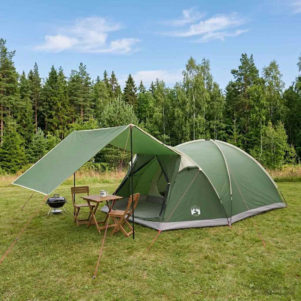 vidaXL Cabin Tent with Roof Green 6-Person Polyester and Steel