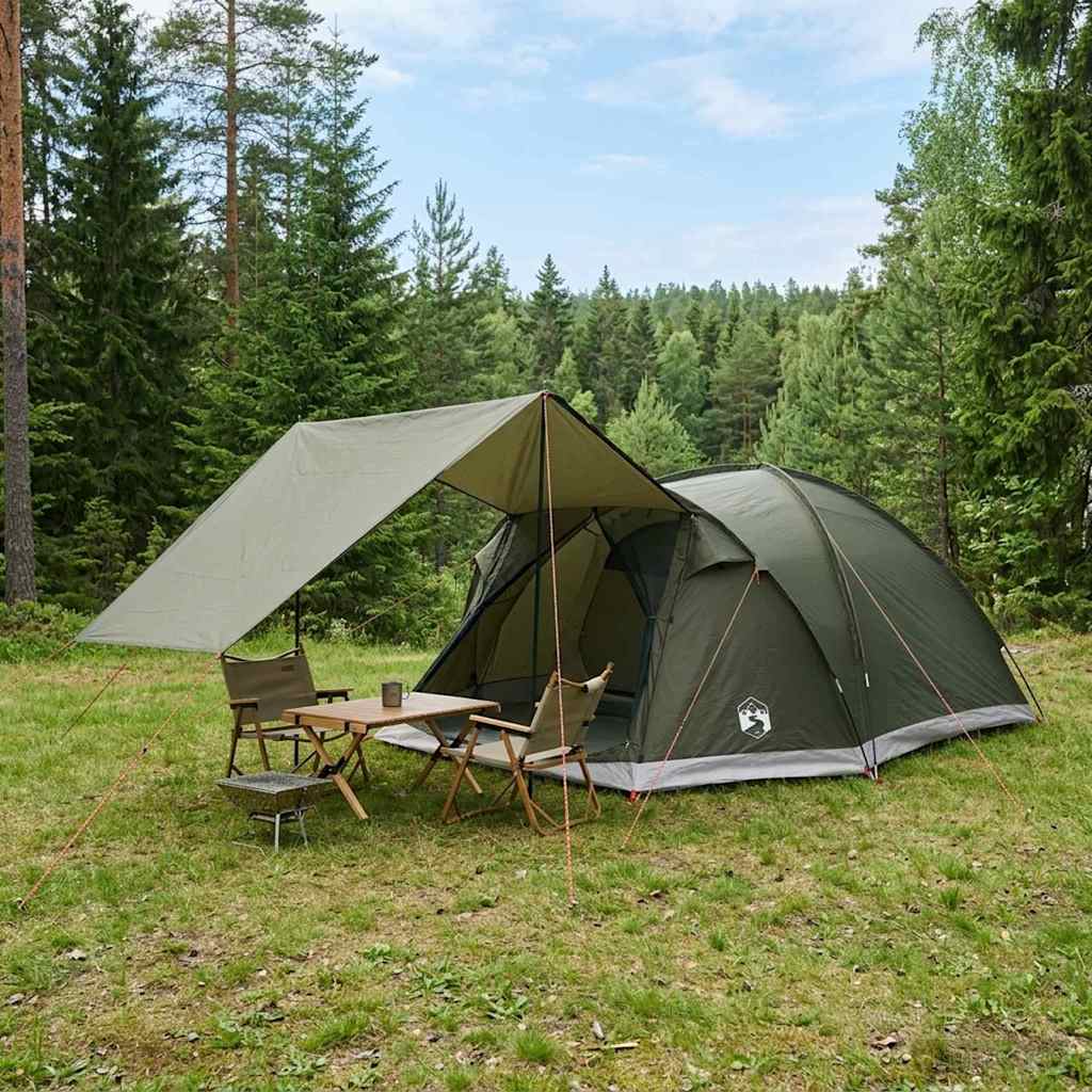 vidaXL Cabin Tent with Roof Army green 6-Person Polyester and Steel
