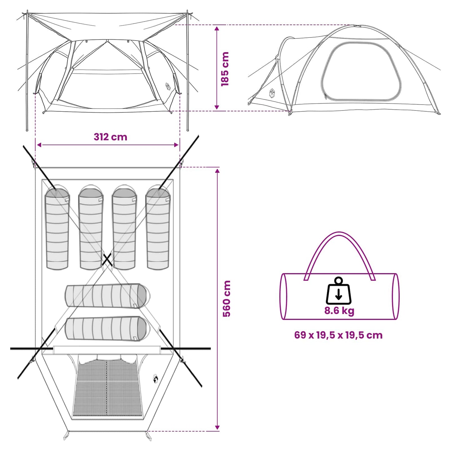 vidaXL Cabin Tent with Roof Army green 6-Person Polyester and Steel