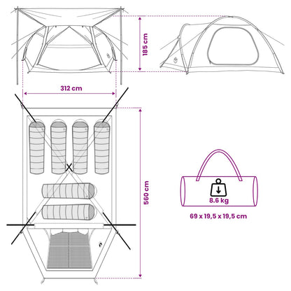 vidaXL Cabin Tent with Roof Army green 6-Person Polyester and Steel