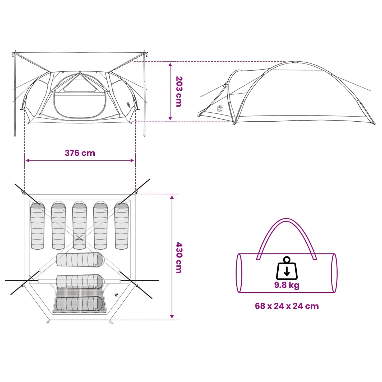 vidaXL Cabin Tent with Roof Blue 8-Person Polyester and Steel - 40893