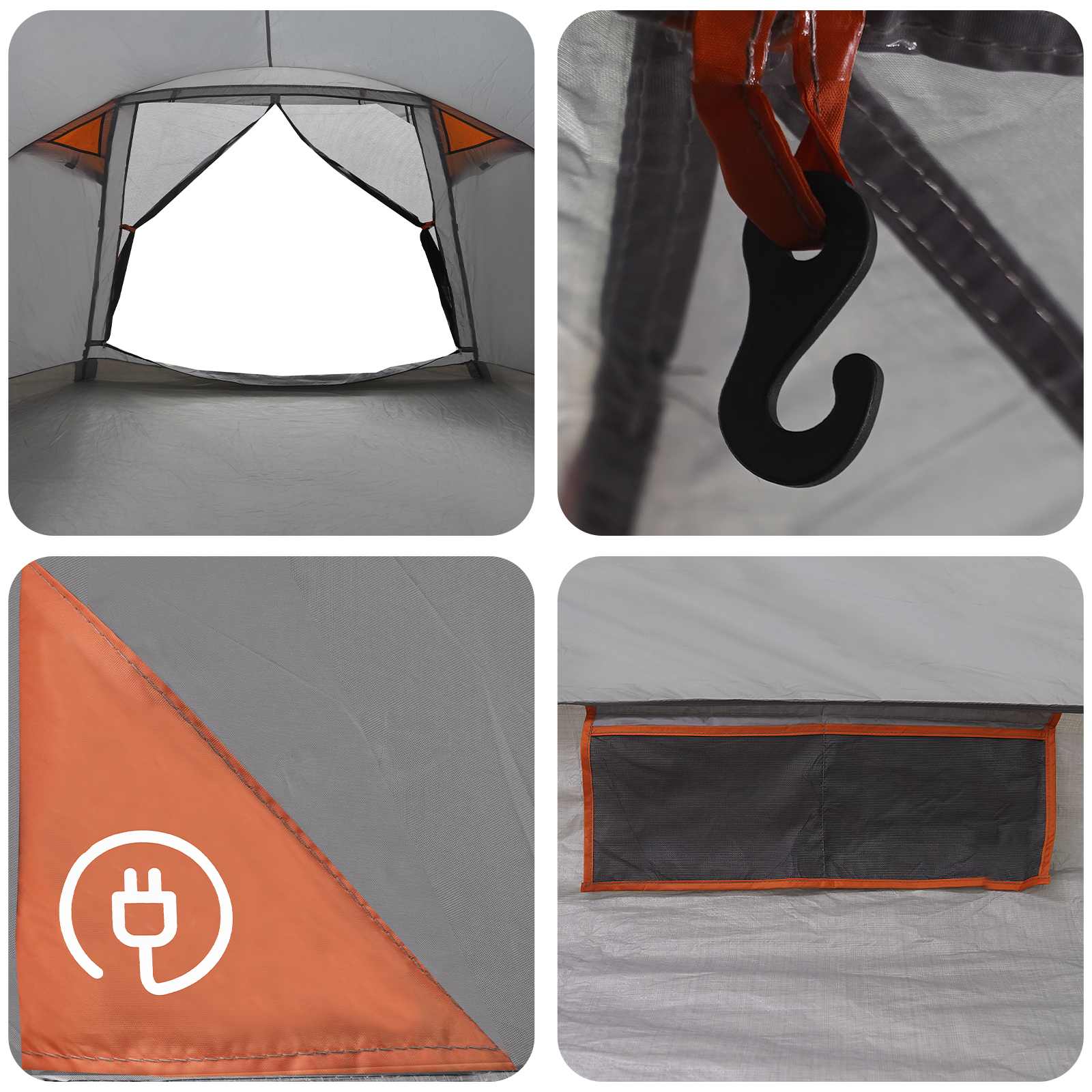 vidaXL Cabin Tent Grey and Orange 8-Person Polyester and Steel - 40898
