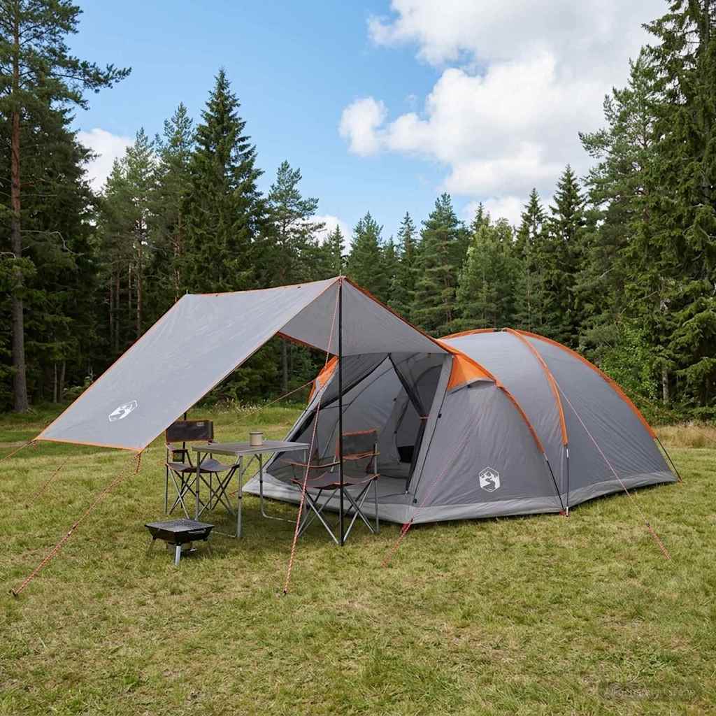 vidaXL Cabin Tent Grey and Orange 8-Person Polyester and Steel - 40898