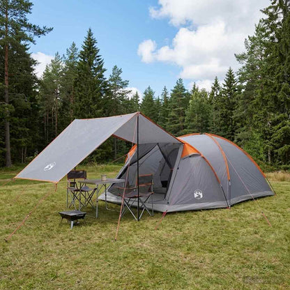 vidaXL Cabin Tent Grey and Orange 8-Person Polyester and Steel - 40898