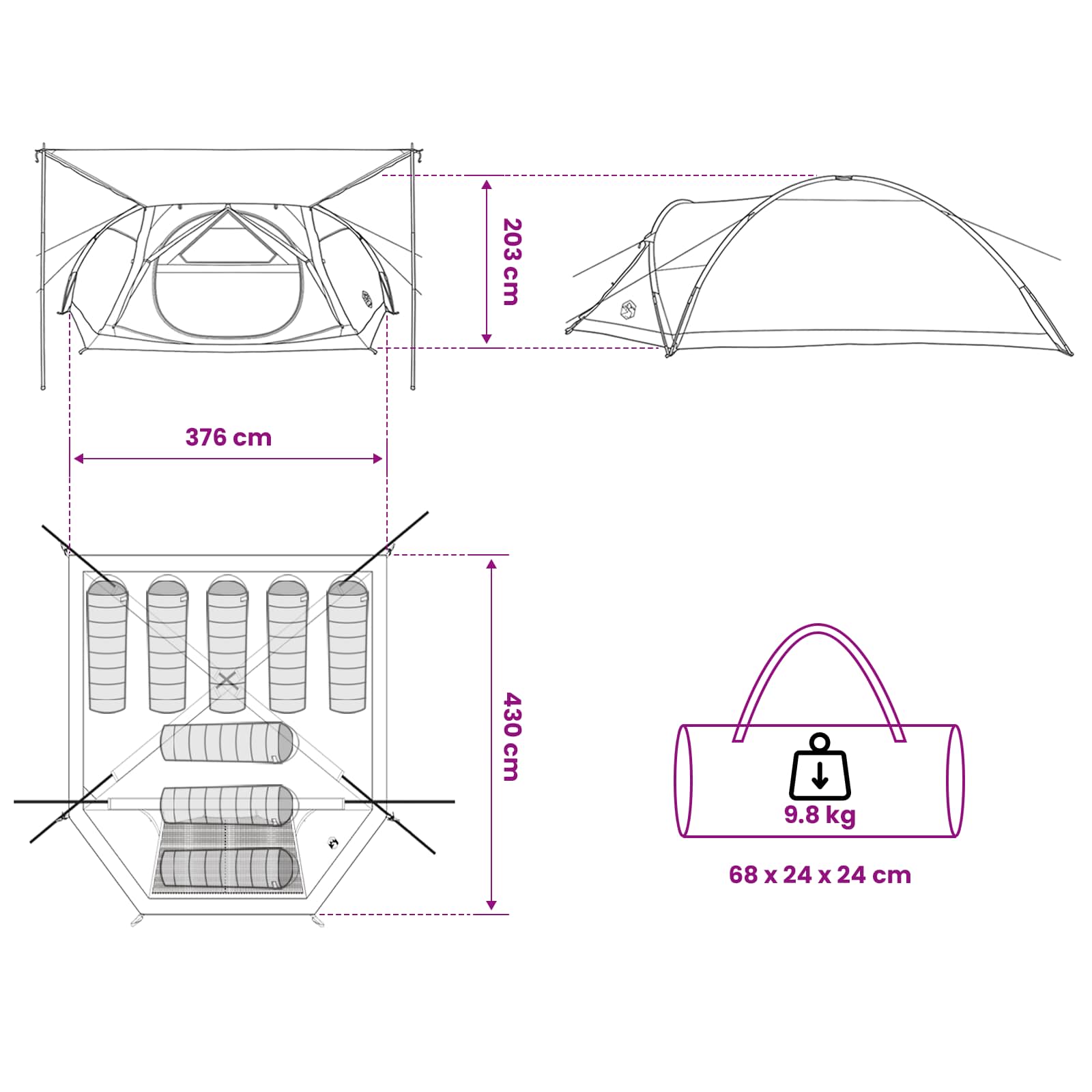 vidaXL Cabin Tent Grey and Orange 8-Person Polyester and Steel - 40898