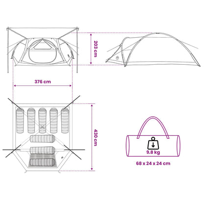 vidaXL Cabin Tent with Roof Army green 8-Person Polyester and Steel - 40911