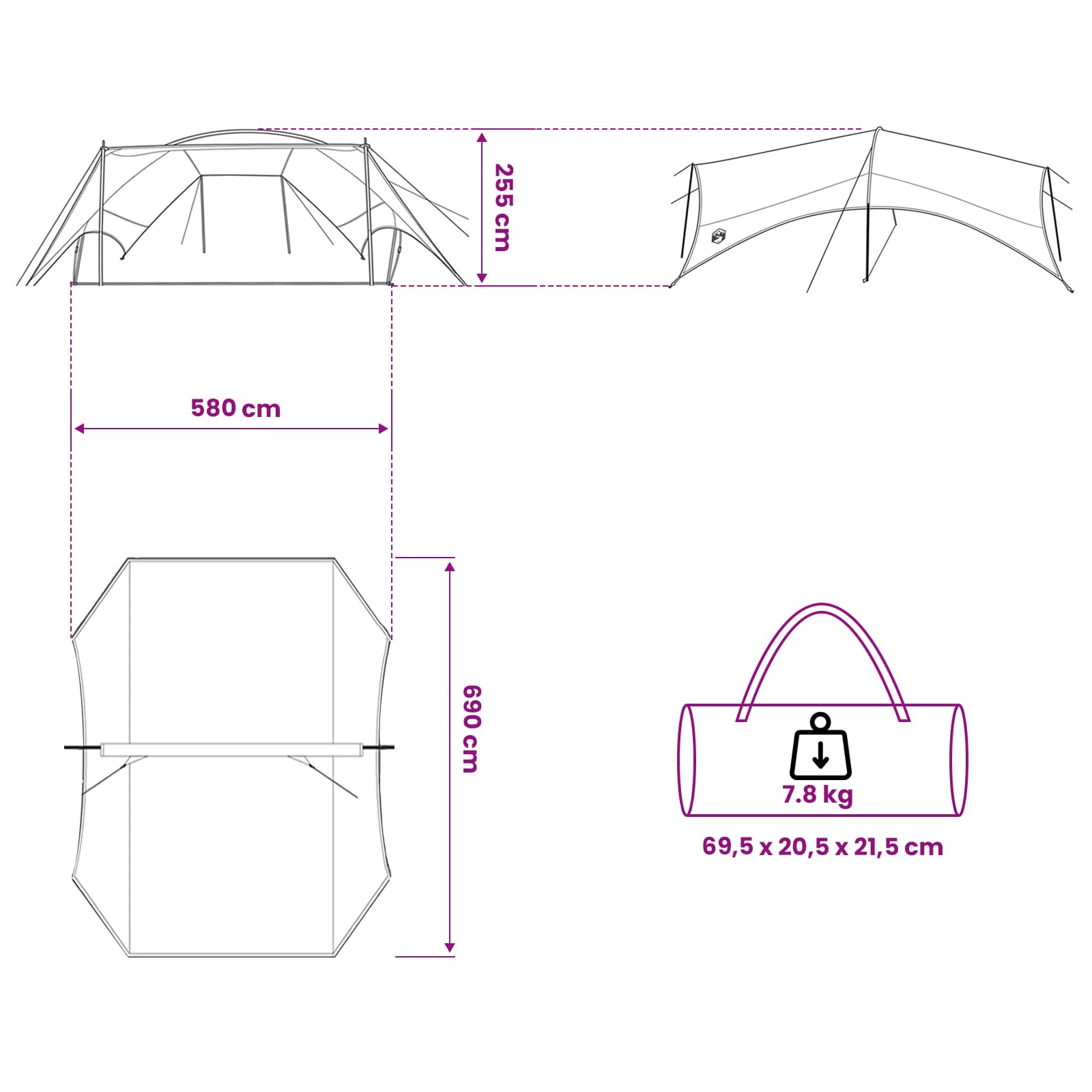 vidaXL Camping Tarp Water-resistant Green 690 x 580 x 255 cm