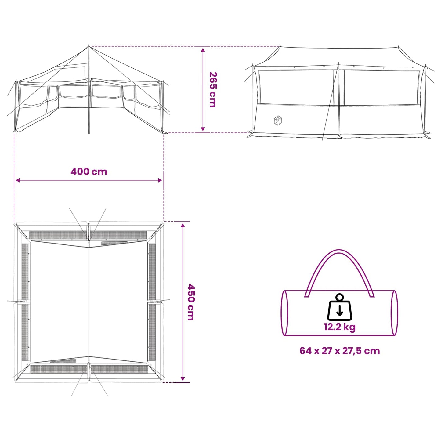 vidaXL Family Tent Green 450 x 400 x 265 cm Polyester and Steel