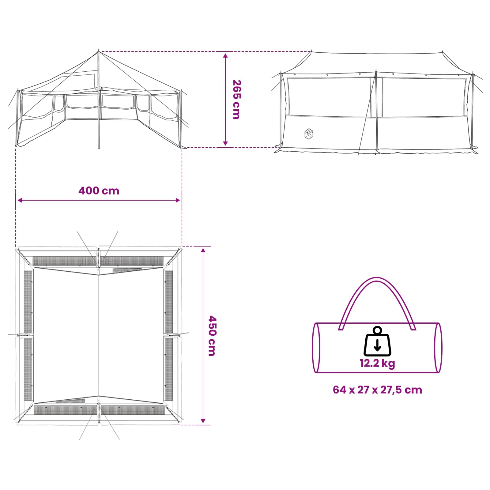 vidaXL Family Tent Blue 450 x 400 x 265 cm Polyester and Steel