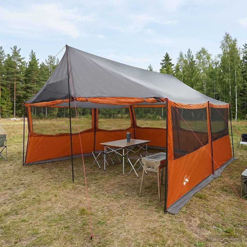vidaXL Family Tent with Roof Grey and Orange 450 x 400 x 265 cm