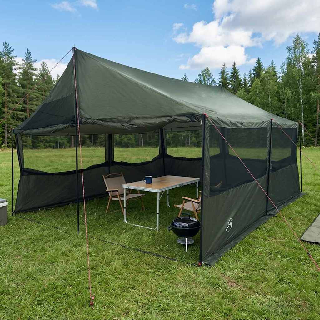 vidaXL Family Tent Army green 450 x 400 x 265 cm Polyester and Steel