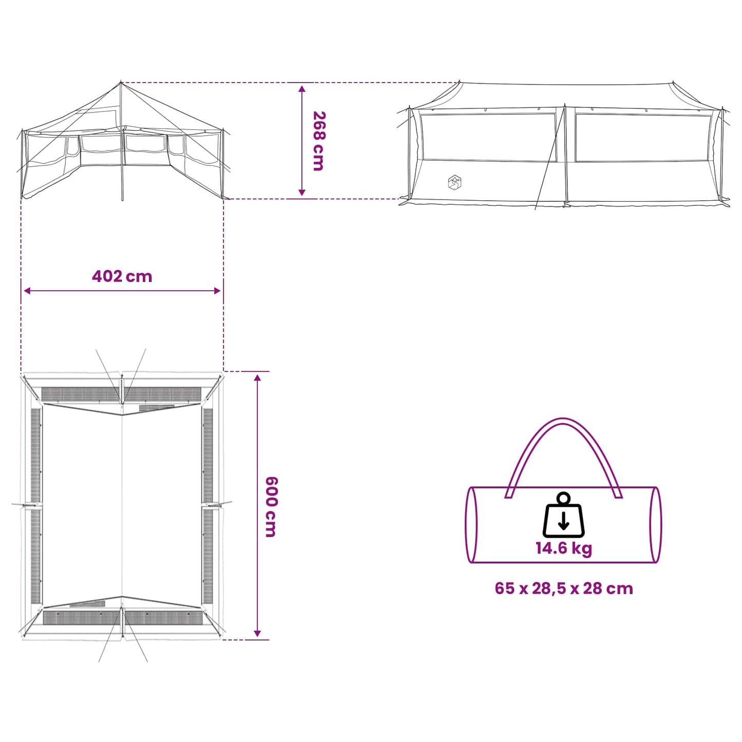 vidaXL Family Tent Blue 600 x 400 x 268 cm Polyester and Steel