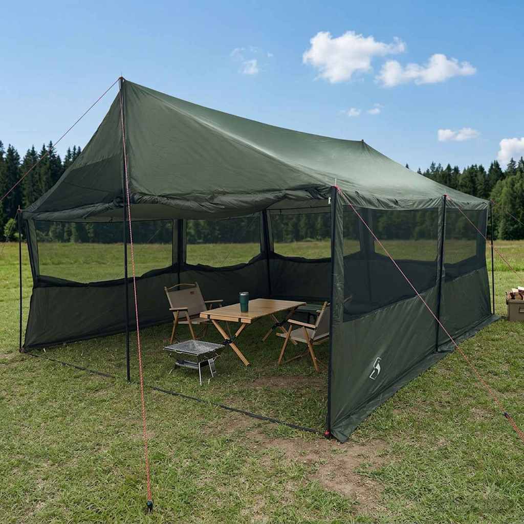 vidaXL Family Tent Army green 600 x 400 x 268 cm Polyester and Steel