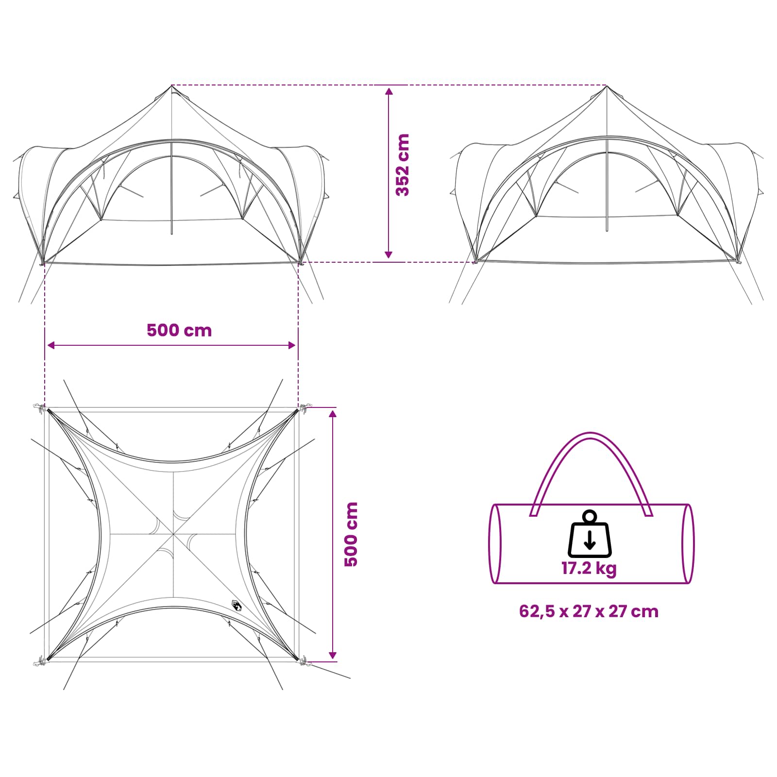 vidaXL Party Tent Green 500 x 500 x 350 cm Polyester and Steel