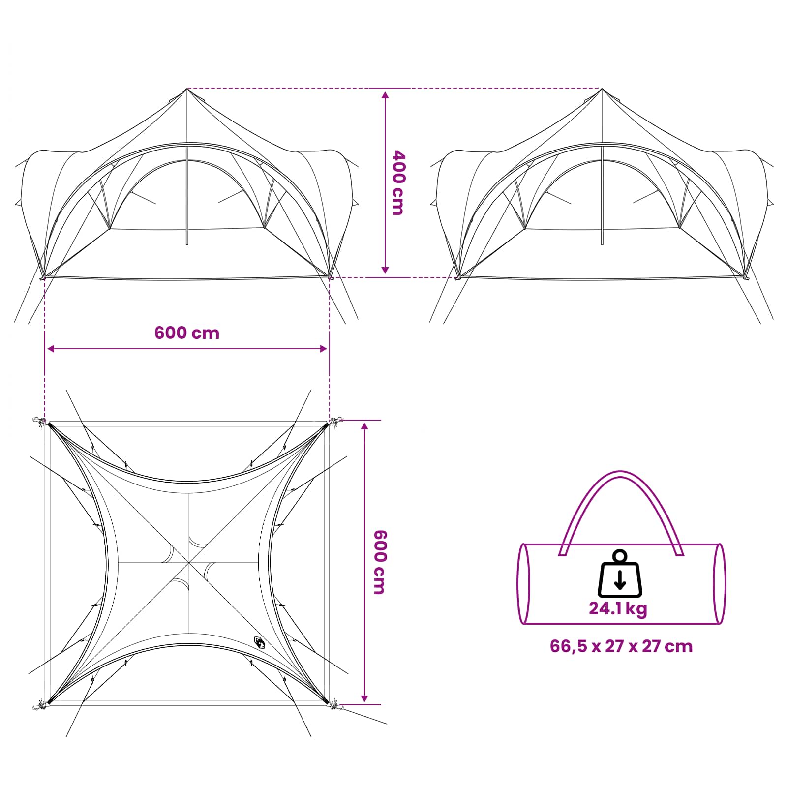 vidaXL Party Tent Army green 600 x 600 x 400 cm Polyester and Steel