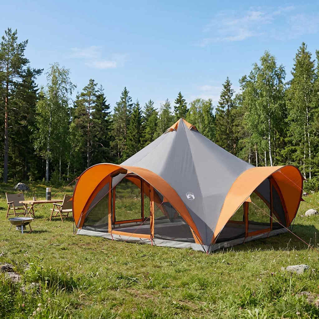 vidaXL Tipi Tent Grey and Orange 18-Person Polyester and Steel