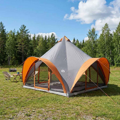vidaXL Tipi Tent Grey and Orange 6-Person Polyester and Steel