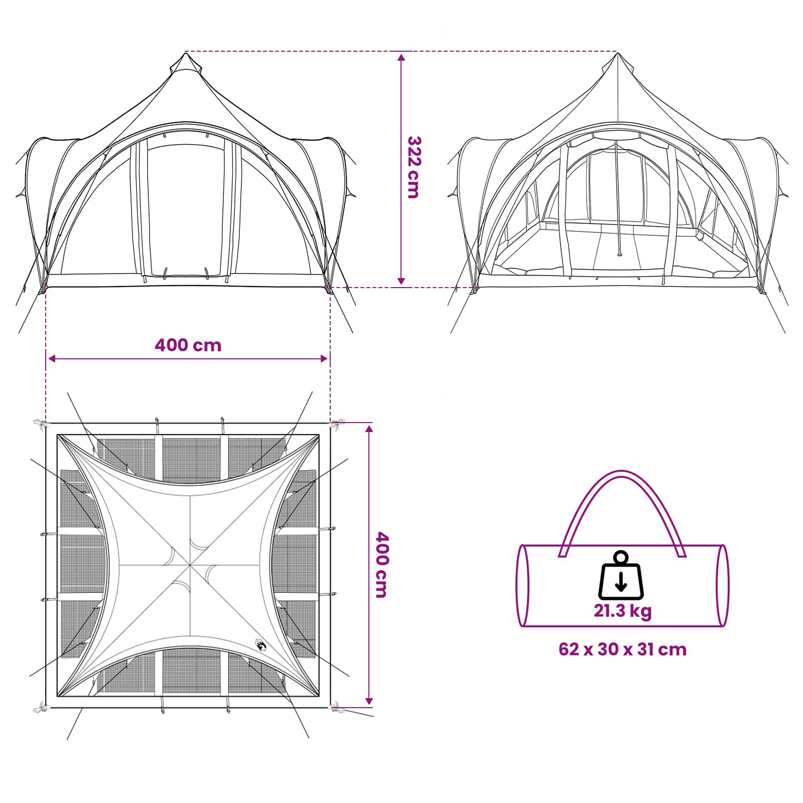 vidaXL Tipi Tent Grey and Orange 6-Person Polyester and Steel